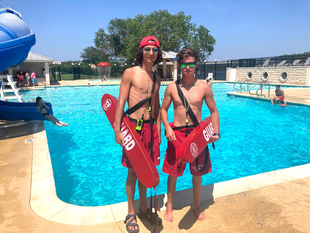 Lifeguards Jadon Jones (left) and Bryce Holubec of Marble Falls