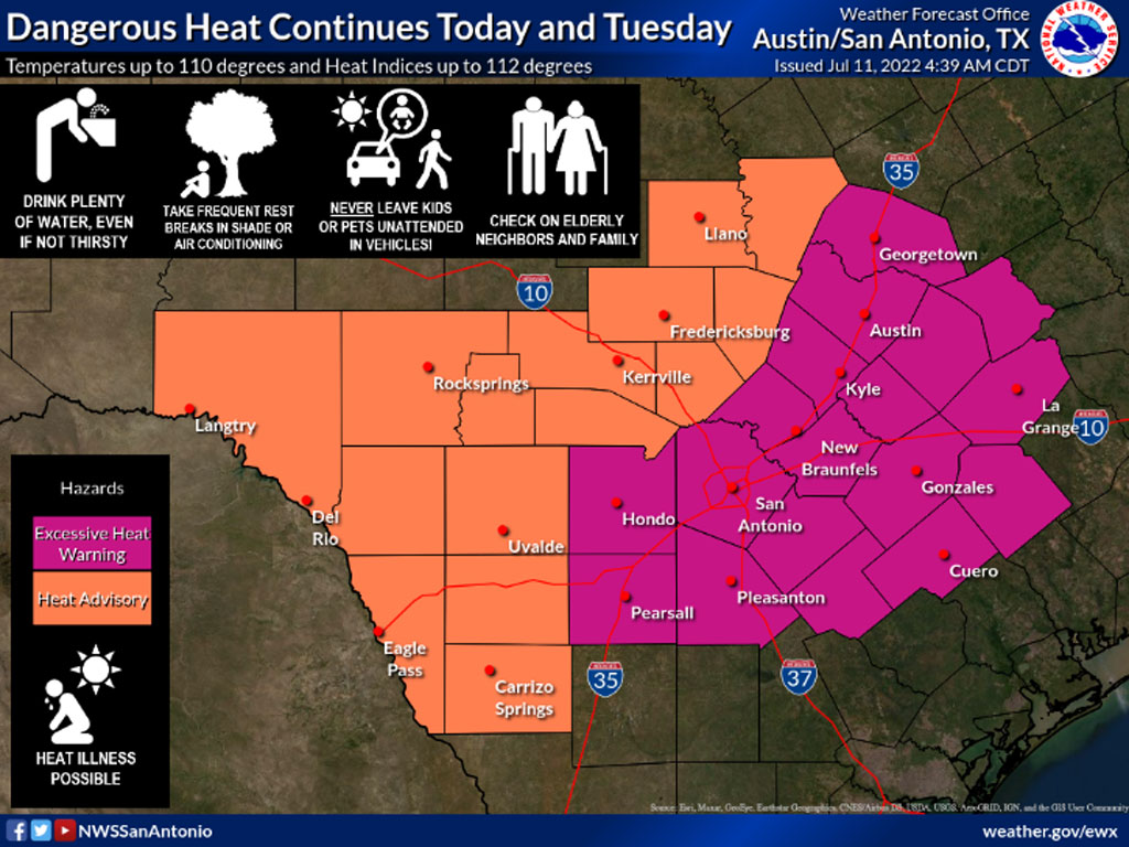 National Weather Service heat advisory 7-11-22