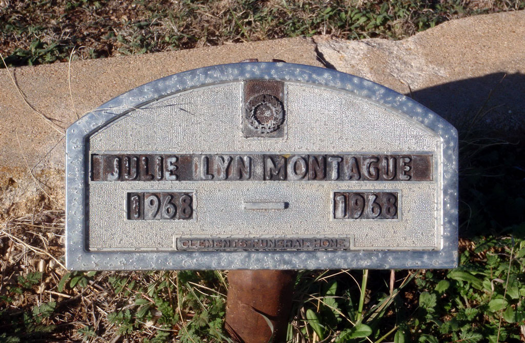 Grave marker for Julie Lyn Montague in Burnet City Cemetery
