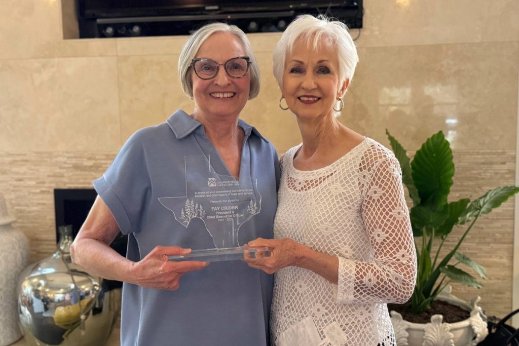 Former Workforce Network Inc. CEO Fay Crider (left) poses for a photo with the organization’s founder Gail Davalos