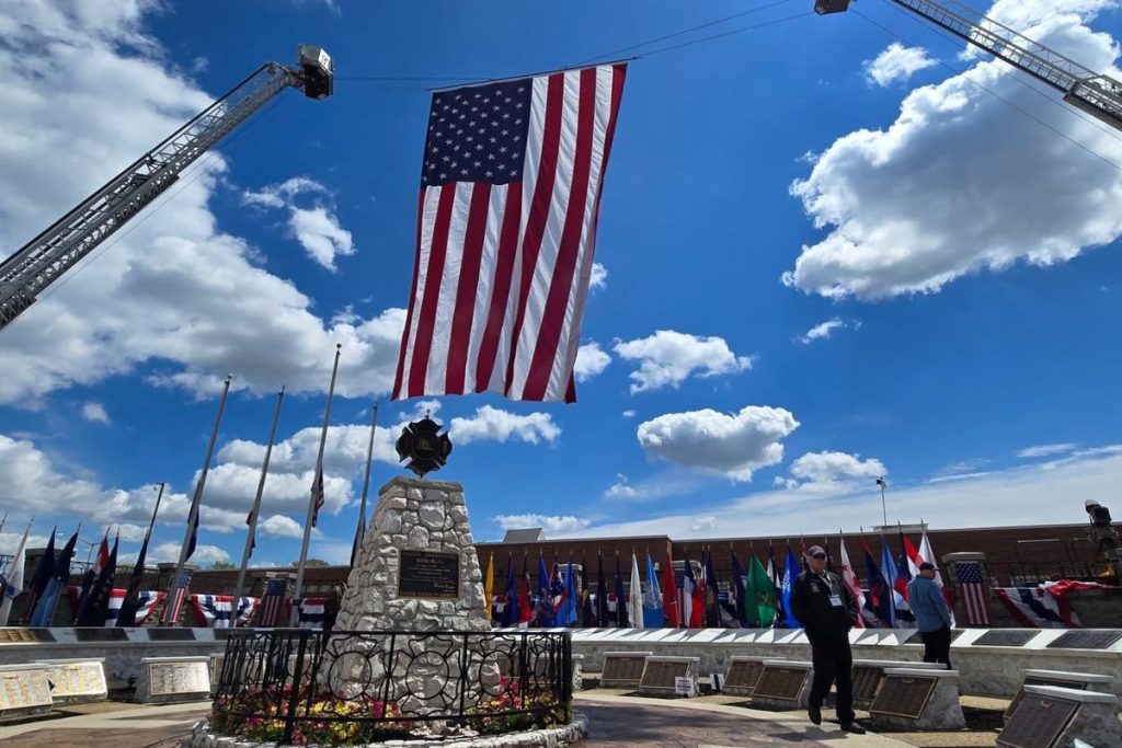 An enormous American flag was raised over the National Fallen Firefighters Memorial on May 3 in Maryland during an official national tribute to 204 firefighters who had been killed in the line of duty, including Marble Falls Area VFD Chief Michael Phillips. Courtesy photo